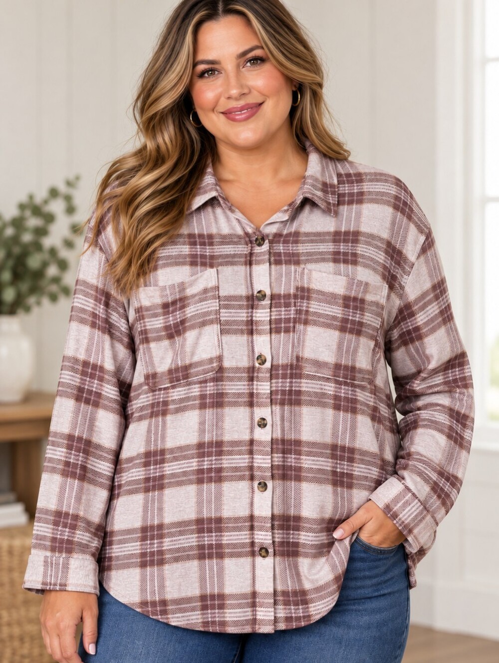 Angels Forever Young Plaid Button Down Shirt 3X Burnished Lilac NWT
